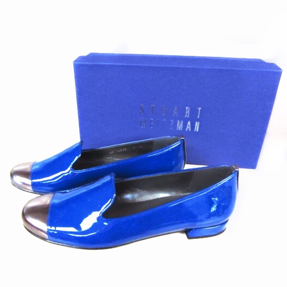 Stuart Weitzman Blue Silver Patent Leather Loafers
